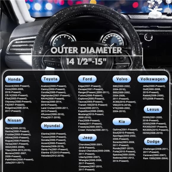 Diamond Steering Wheel Cover for Women Men Girls, Bling Crystal Rhinestones - Picture 6 of 7